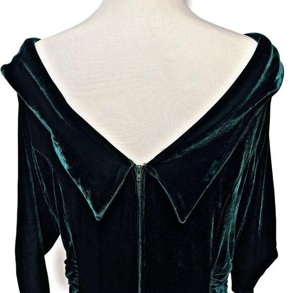 Unique Vintage Off Shoulder Velvet Maxi Dress 3/4 Sleeve Holiday Midi Party Gown - Picture 11 of 12